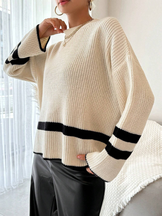 Striped Pattern Drop Shoulder Sweater