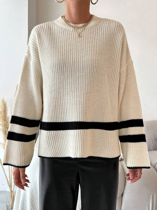 Striped Pattern Drop Shoulder Sweater