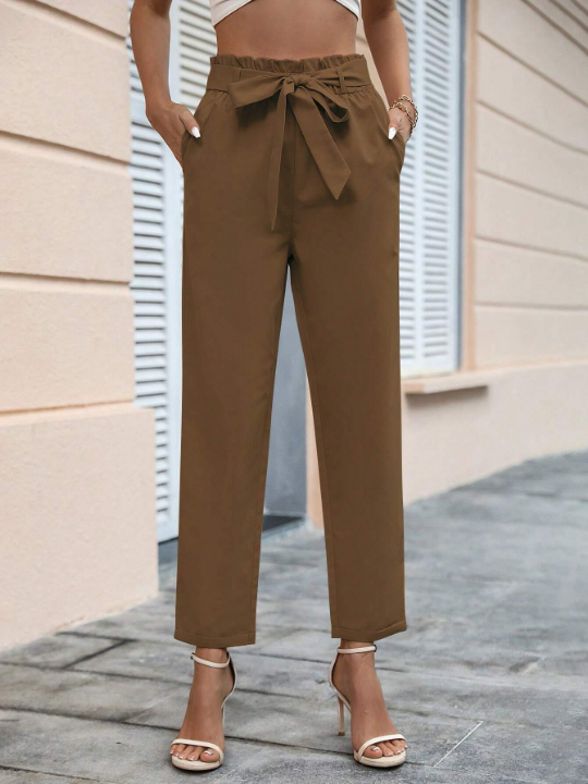 Priv Paperbag Waist Belted Straight Leg Pants