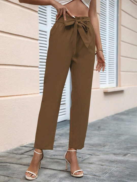 Priv Paperbag Waist Belted Straight Leg Pants