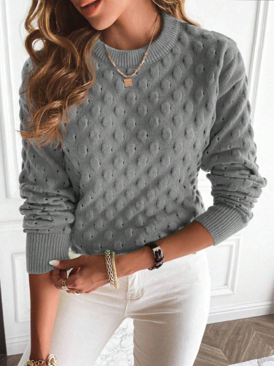 Essnce Solid Drop Shoulder Textured Knit Sweater