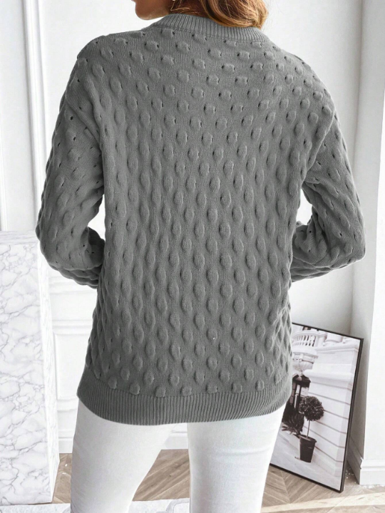 Essnce Solid Drop Shoulder Textured Knit Sweater