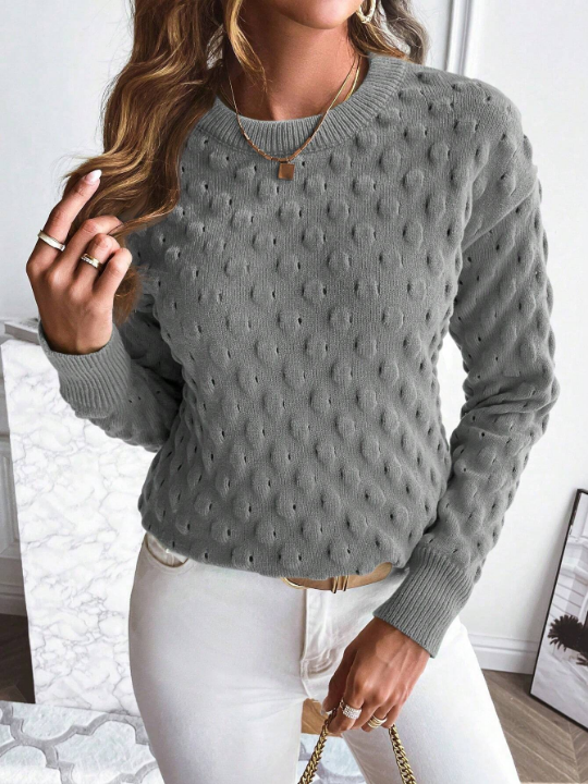 Essnce Solid Drop Shoulder Textured Knit Sweater