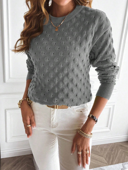 Essnce Solid Drop Shoulder Textured Knit Sweater