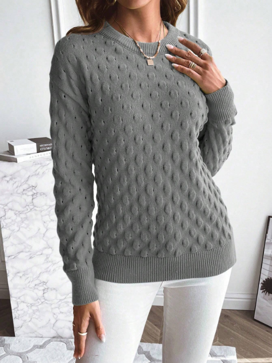 Essnce Solid Drop Shoulder Textured Knit Sweater