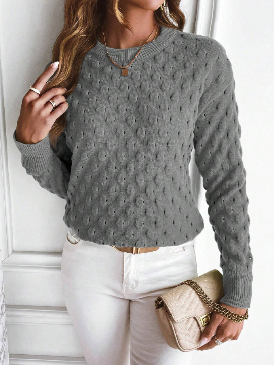 Essnce Solid Drop Shoulder Textured Knit Sweater