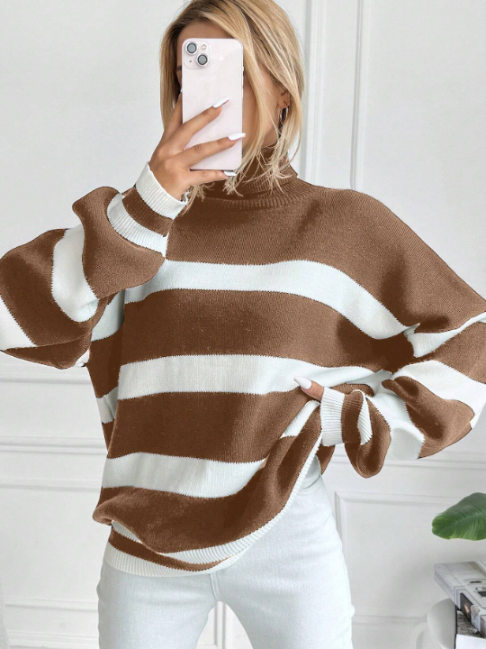 Striped Pattern Drop Shoulder Sweater