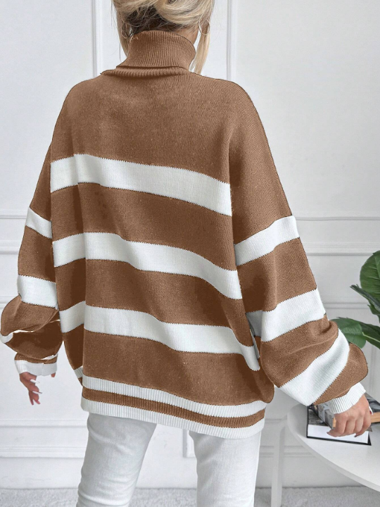 Striped Pattern Drop Shoulder Sweater