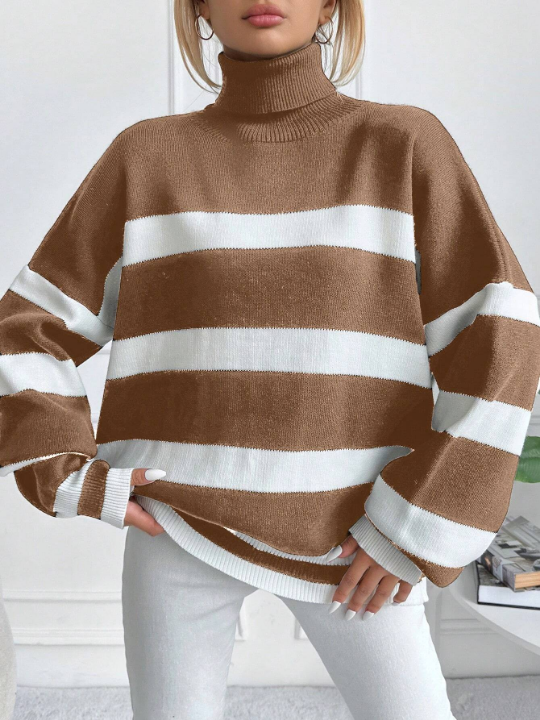 Striped Pattern Drop Shoulder Sweater