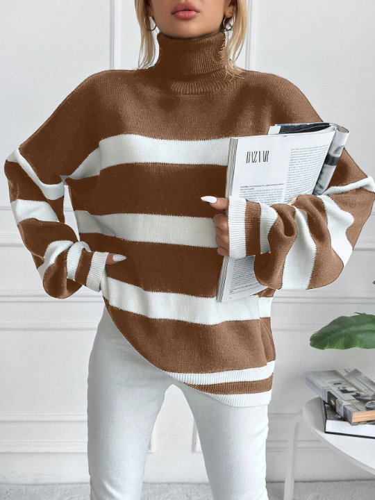 Striped Pattern Drop Shoulder Sweater