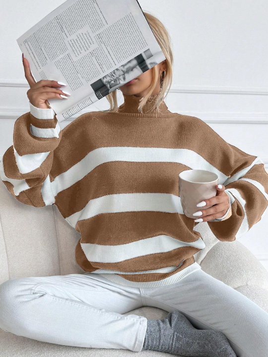 Striped Pattern Drop Shoulder Sweater