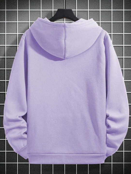 Manfinity Homme Loose Fit Men's Hooded Sweatshirt With Printed Slogan And Warm Lining