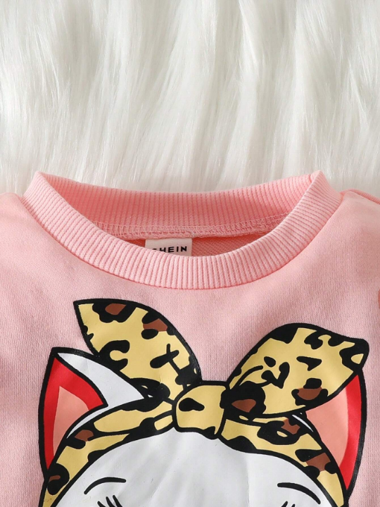 Baby Girl Cartoon Graphic 3D Ear Design Sweatshirt & Leggings