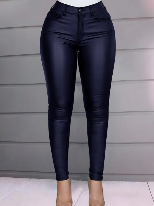 Apperloth A High Waist Thermal Lined PU Leather Skinny Cropped Pants