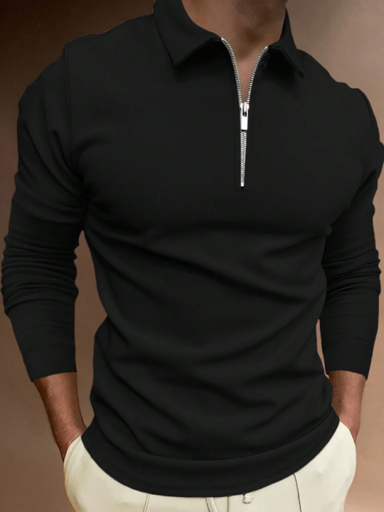 Manfinity Homme Men Quarter Zip Polo Shirt