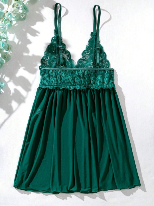 Pure Desire Contrast Lace Mesh Cami Dress Without Thong