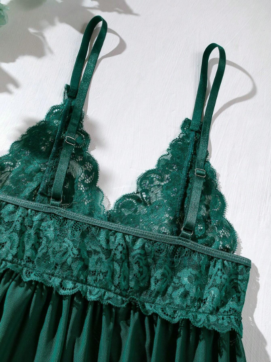 Pure Desire Contrast Lace Mesh Cami Dress Without Thong