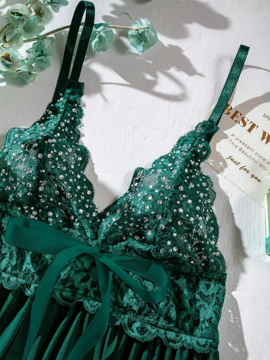 Pure Desire Contrast Lace Mesh Cami Dress Without Thong