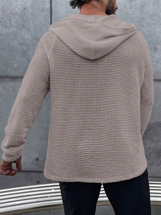 Manfinity Homme Loose Men's Half Button Raglan Sleeve Drawstring Hoodie