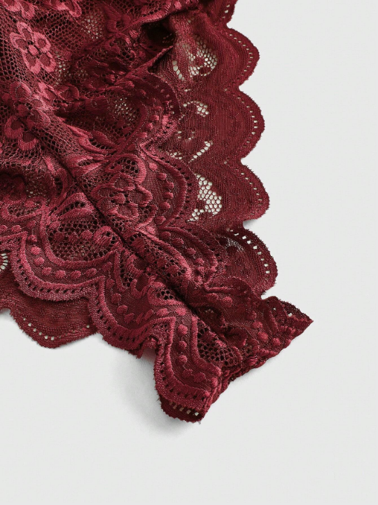 ROMWE Kawaii Floral Lace Scallop Trim Teddy Bodysuit