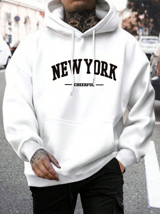 Manfinity Homme Men Letter Graphic Kangaroo Pocket Drawstring Hoodie