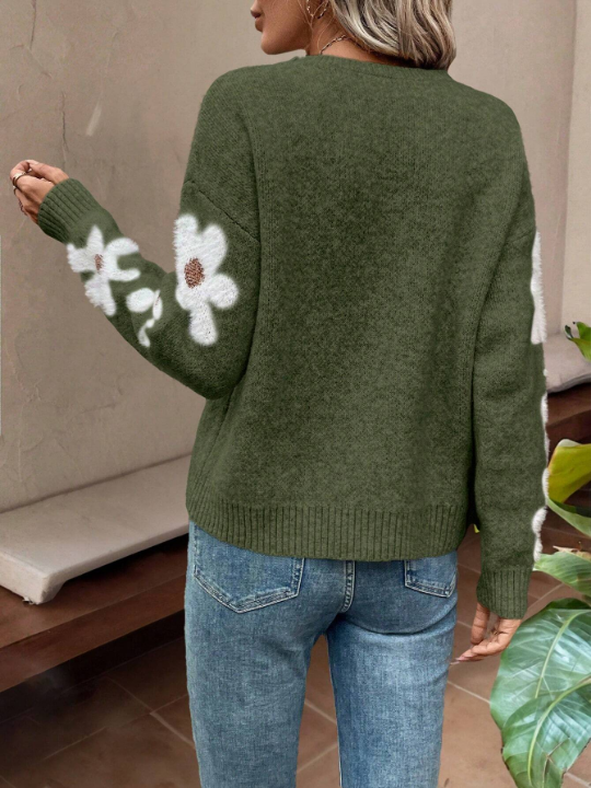 Essnce Floral Pattern Drop Shoulder Sweater