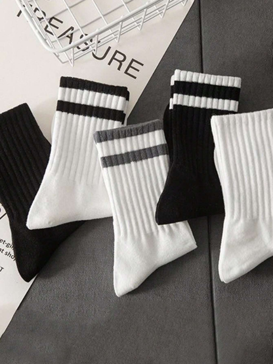 5 Pairs Men's Spring & Autumn New Casual Versatile Mid-Calf Couple Socks