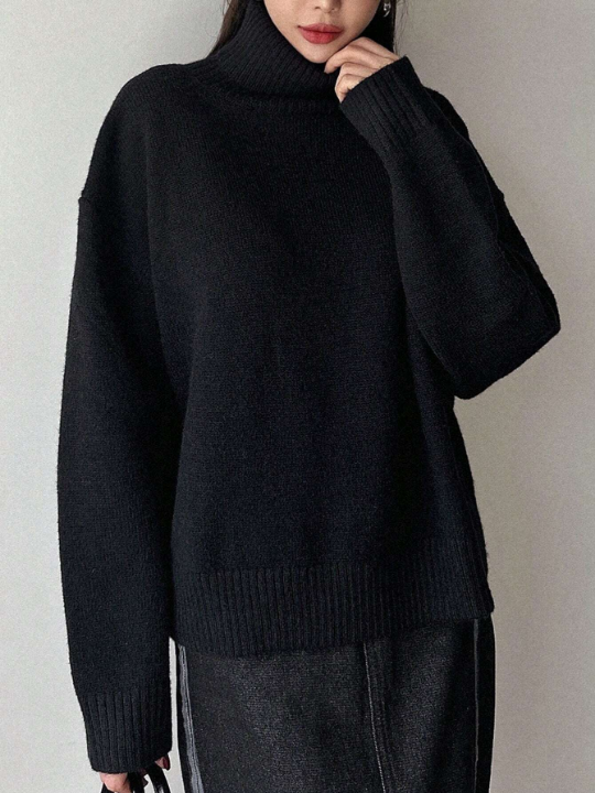 DAZY Turtleneck Drop Shoulder Sweater