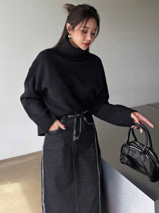 DAZY Turtleneck Drop Shoulder Sweater