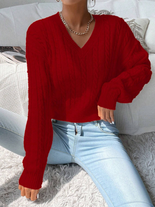 Frenchy Cable Knit Drop Shoulder Sweater