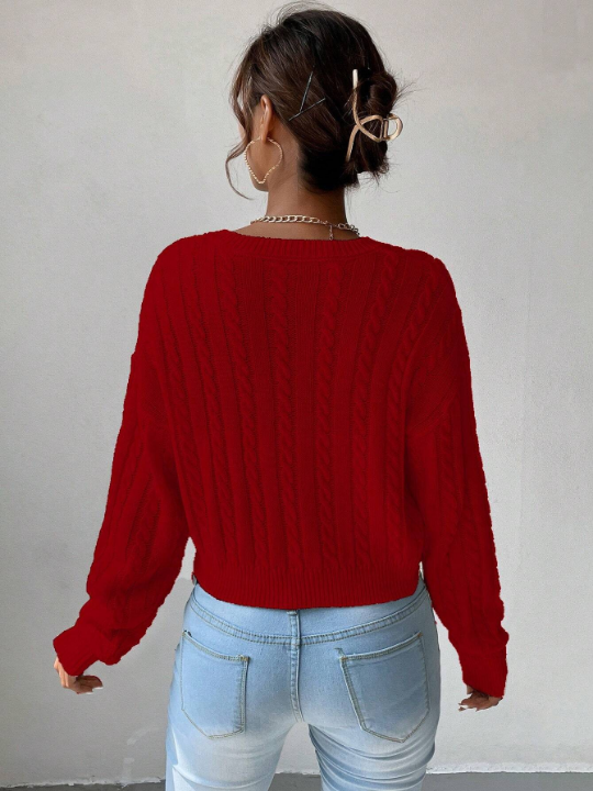 Frenchy Cable Knit Drop Shoulder Sweater