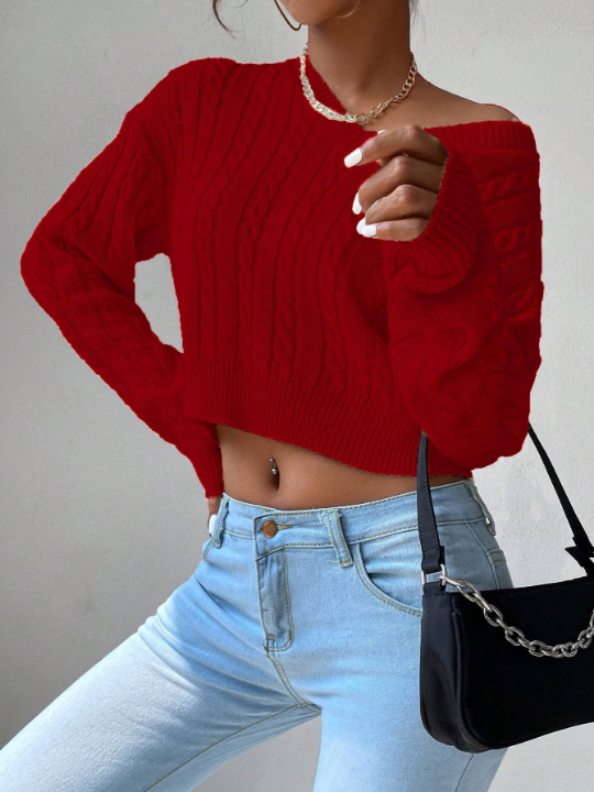 Frenchy Cable Knit Drop Shoulder Sweater