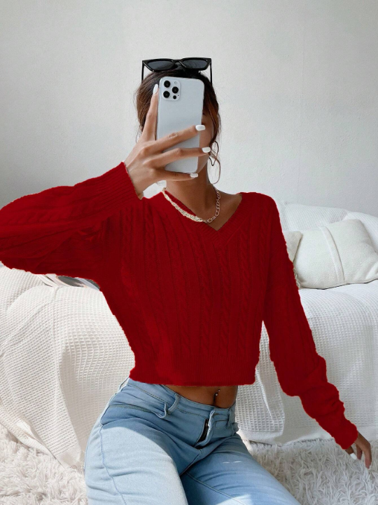 Frenchy Cable Knit Drop Shoulder Sweater