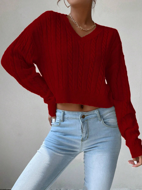 Frenchy Cable Knit Drop Shoulder Sweater