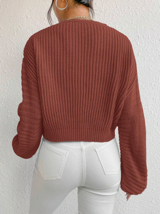 Essnce V Neck Drop Shoulder Ribbed Knit Sweater