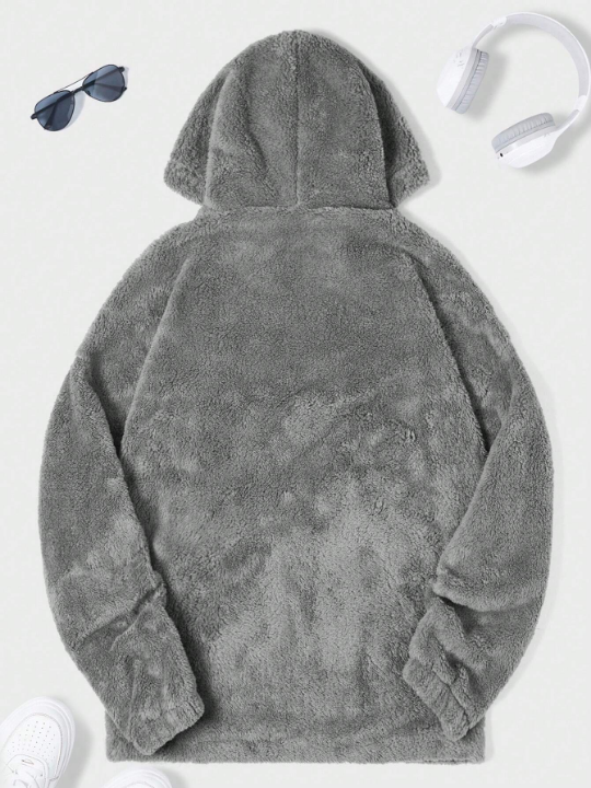 Manfinity Sporsity Men Mountain Embroidery Kangaroo Pocket Fuzzy Hoodie