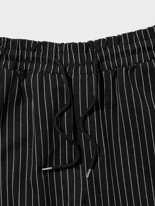 Cottnline Men Striped Print Drawstring Waist Pants