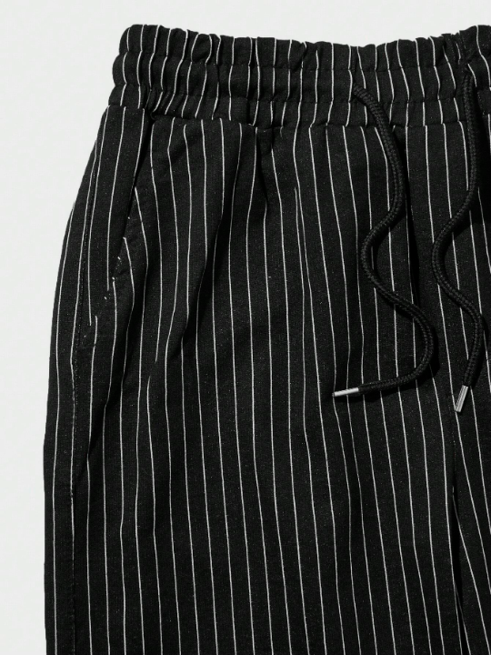 Cottnline Men Striped Print Drawstring Waist Pants