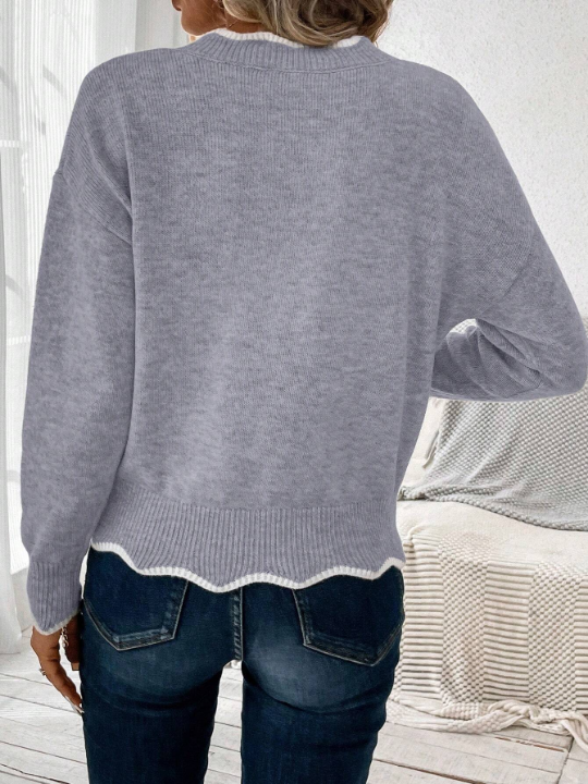 LUNE Contrast Trim Drop Shoulder Sweater