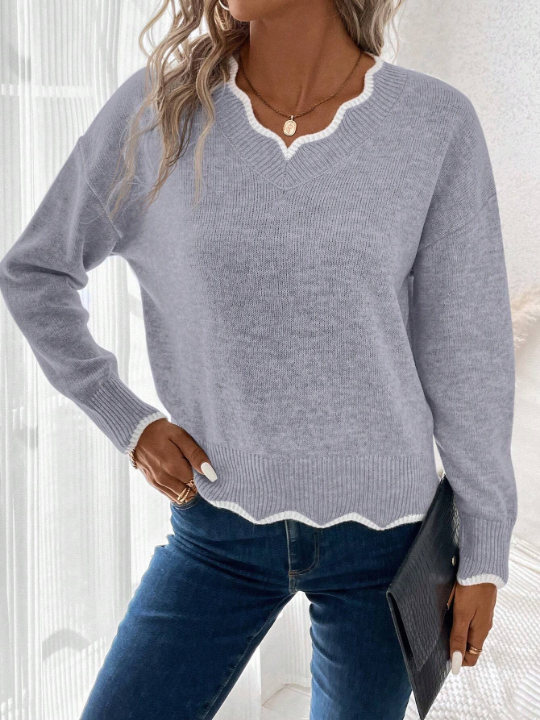 LUNE Contrast Trim Drop Shoulder Sweater