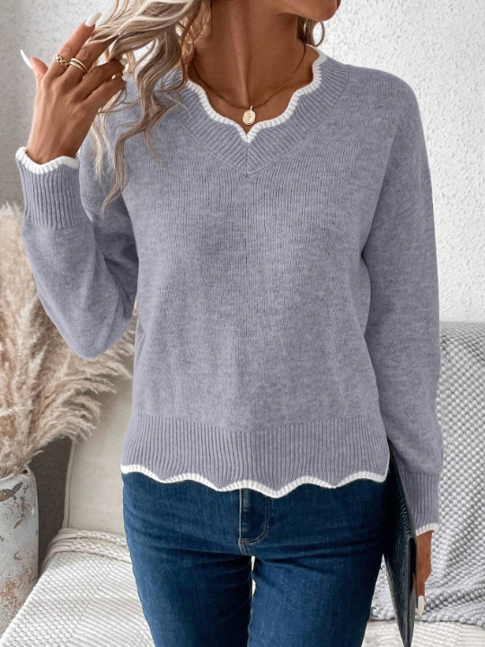 LUNE Contrast Trim Drop Shoulder Sweater