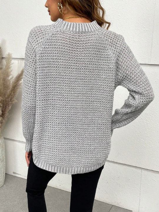 Solid Raglan Sleeve Curved Hem Sweater