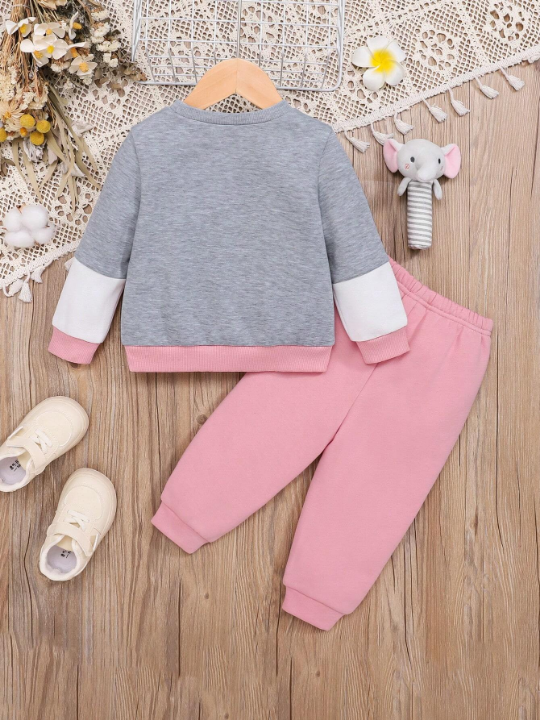 Baby Girl Letter Graphic Colorblock Sweatshirt & Sweatpants