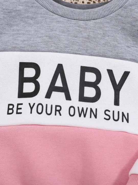 Baby Girl Letter Graphic Colorblock Sweatshirt & Sweatpants