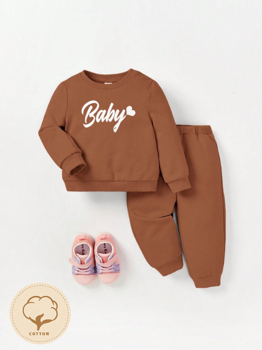 Cozy Cub Baby Girl Letter Graphic Sweatshirt & Sweatpants