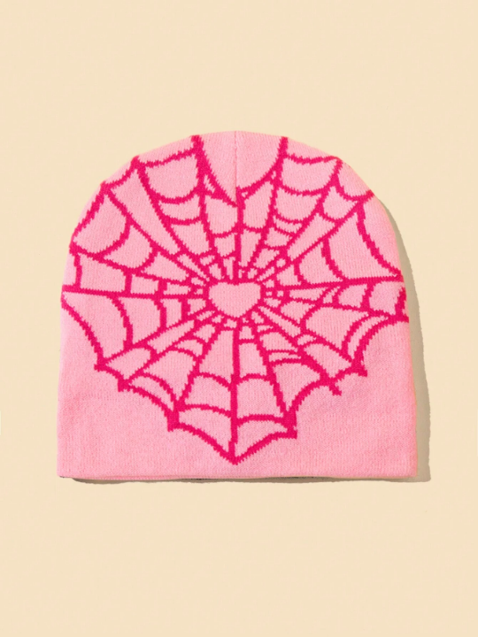 Rat Studio Fashionable Heart Shape & Spider Web Pattern Men's Knit Cap