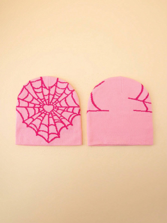 Rat Studio Fashionable Heart Shape & Spider Web Pattern Men's Knit Cap