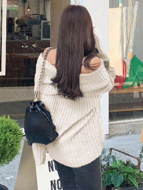 DAZY Foldover Off Shoulder Ribbed Knit Sweater