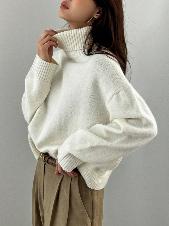 DAZY Turtleneck Drop Shoulder Sweater