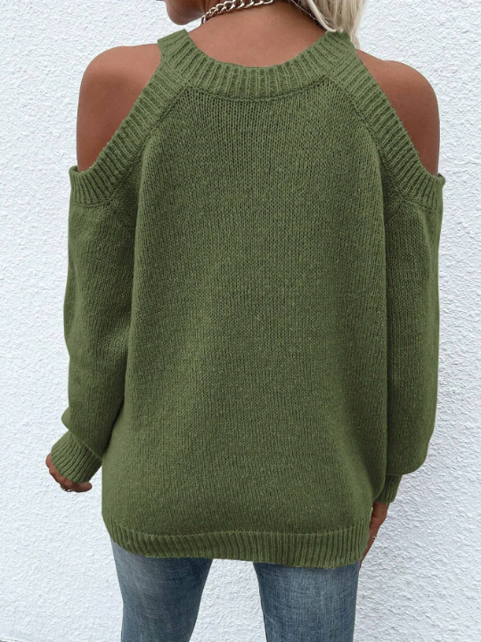 LUNE Cold Shoulder Solid Sweater